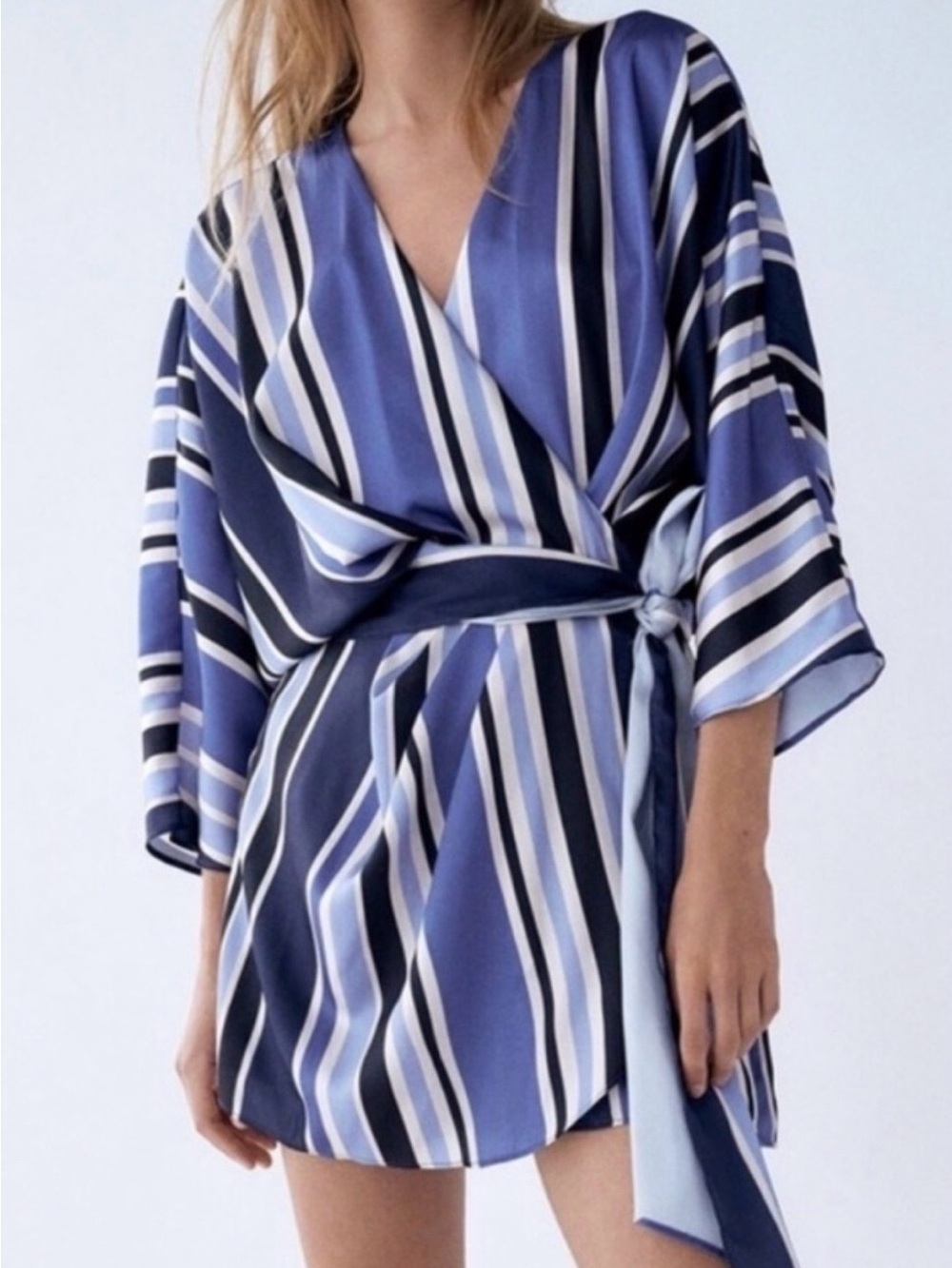 Zara Blue Striped Wrap Dress